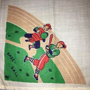 Vintage Baseball Themed Handkerchief 1950s